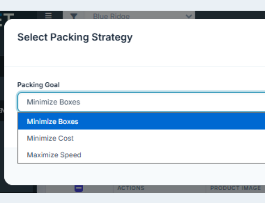 Stacket shipping workflow screen for fashion order packing and shipment confirmation