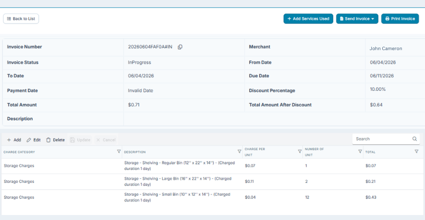 Stacket apparel 3PL billing dashboard with client billing activity