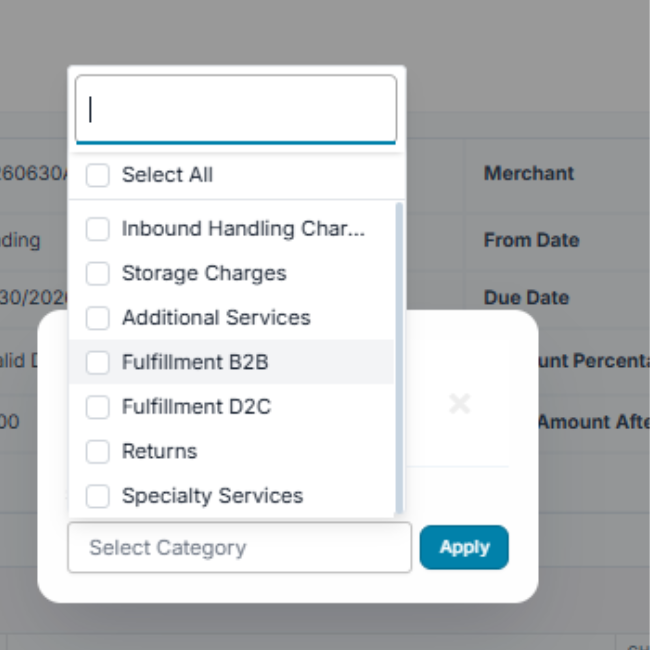 Stacket client rate card configuration screen for apparel 3PL billing